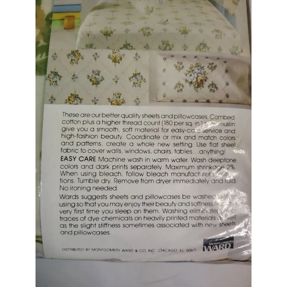 NOS Vtg Percale Eggshell Floral Fitted Sheet Full Size Montgomery Ward USA NEW